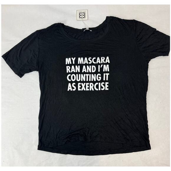 NWT Mary Square My Mascara Ran and I'm Counting It As Exercise Tee Black - XXL - Picture 1 of 6